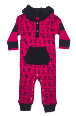 L'ovedbaby "Make a Statement" Organic Long Sleeve Romper--Magenta Alphabet