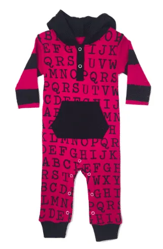 L'ovedbaby "Make a Statement" Organic Long Sleeve Romper--Magenta Alphabet