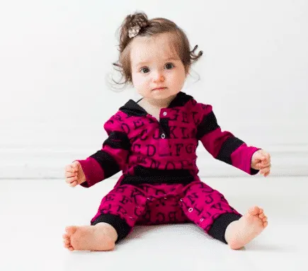 L'ovedbaby "Make a Statement" Organic Long Sleeve Romper--Magenta Alphabet