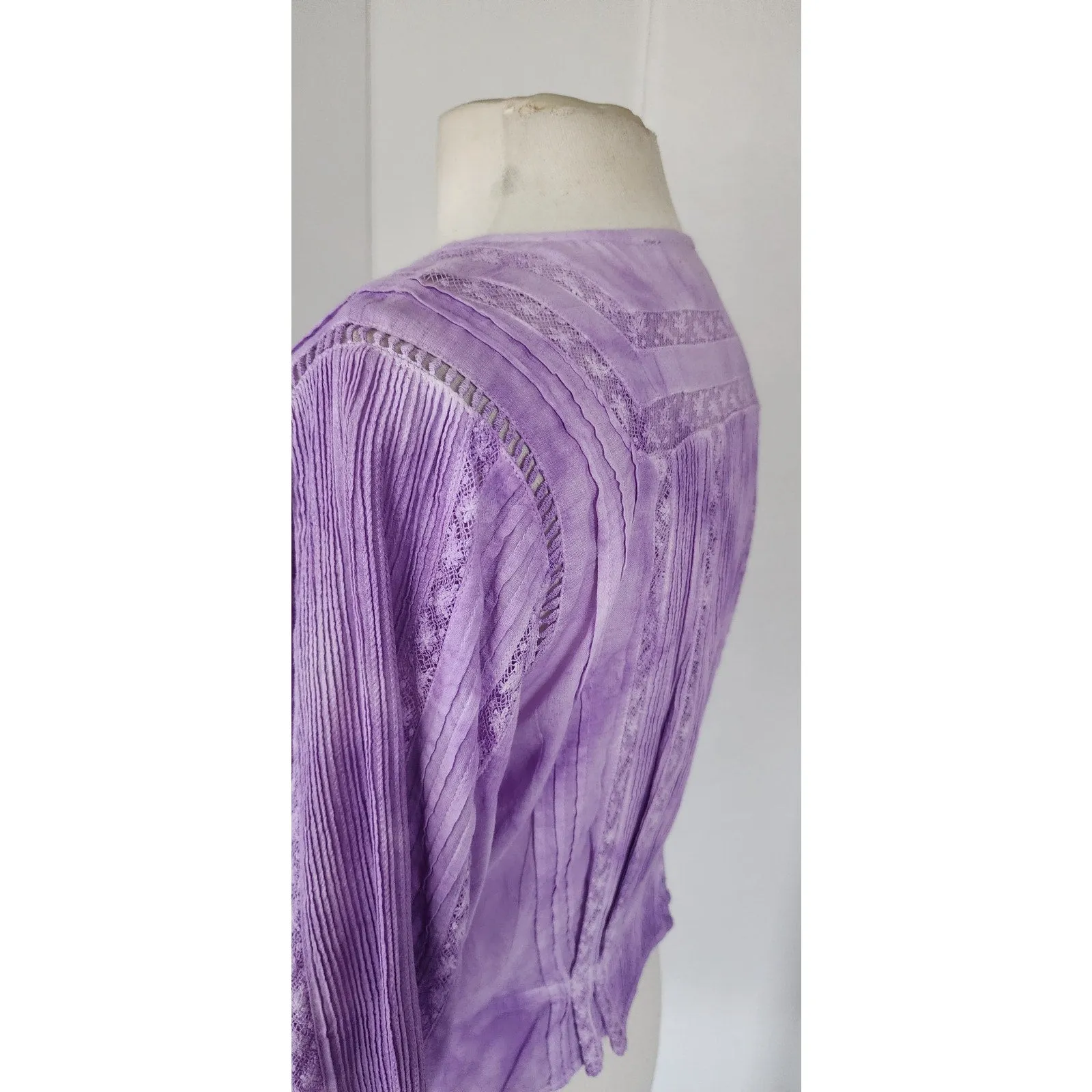 LoveShackFancy Aubrielle Top Purple Tie-Dye Blouse Cotton Lace / S