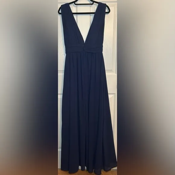 LULUS Thoughts of Hue Navy Blue Surplice Maxi Dress- Size Medium