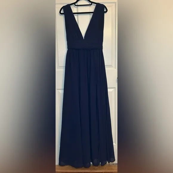 LULUS Thoughts of Hue Navy Blue Surplice Maxi Dress- Size Medium