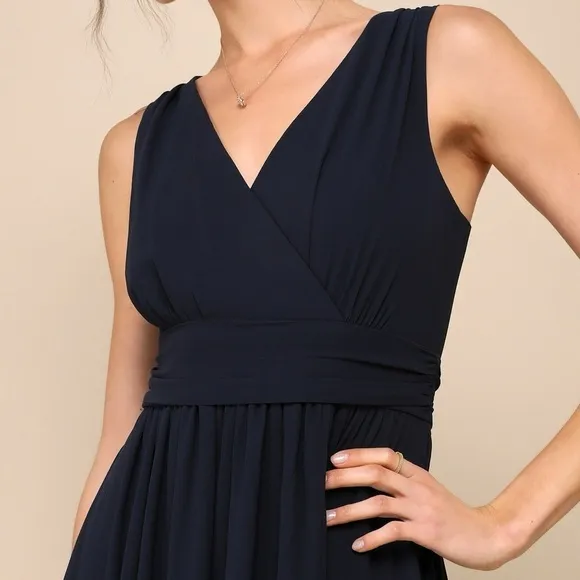LULUS Thoughts of Hue Navy Blue Surplice Maxi Dress- Size Medium
