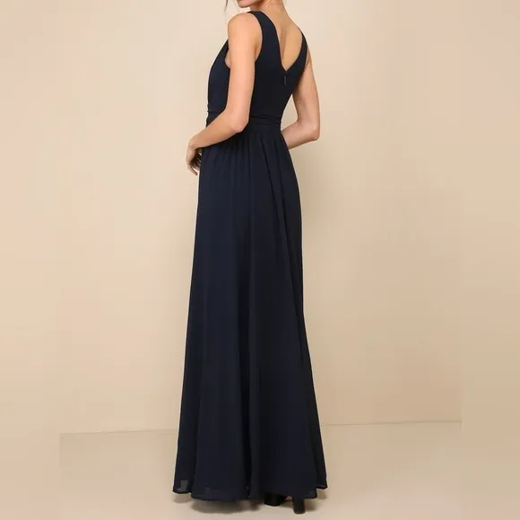 LULUS Thoughts of Hue Navy Blue Surplice Maxi Dress- Size Medium