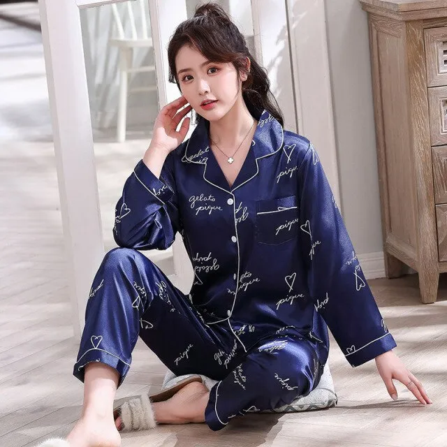 Luxury Pajama suit Satin Silk Pajamas Sets Couple Sleepwear Family Pijama Lover Night Suit Men & Women Casual Home Clothing