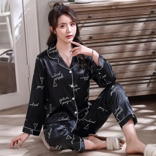 Luxury Pajama suit Satin Silk Pajamas Sets Couple Sleepwear Family Pijama Lover Night Suit Men & Women Casual Home Clothing