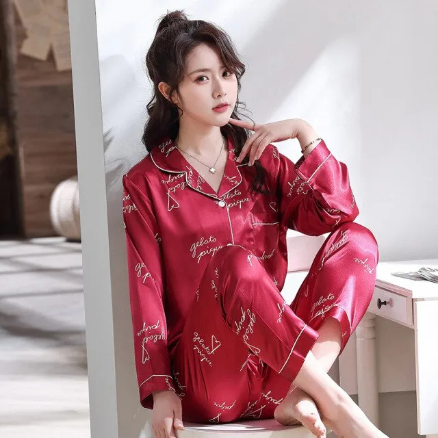 Luxury Pajama suit Satin Silk Pajamas Sets Couple Sleepwear Family Pijama Lover Night Suit Men & Women Casual Home Clothing