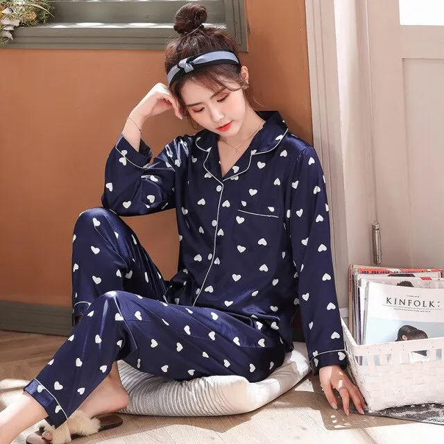 Luxury Pajama suit Satin Silk Pajamas Sets Couple Sleepwear Family Pijama Lover Night Suit Men & Women Casual Home Clothing