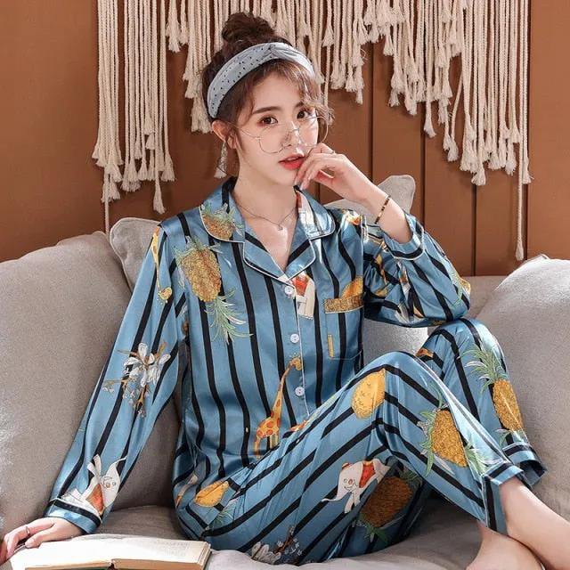 Luxury Pajama suit Satin Silk Pajamas Sets Couple Sleepwear Family Pijama Lover Night Suit Men & Women Casual Home Clothing