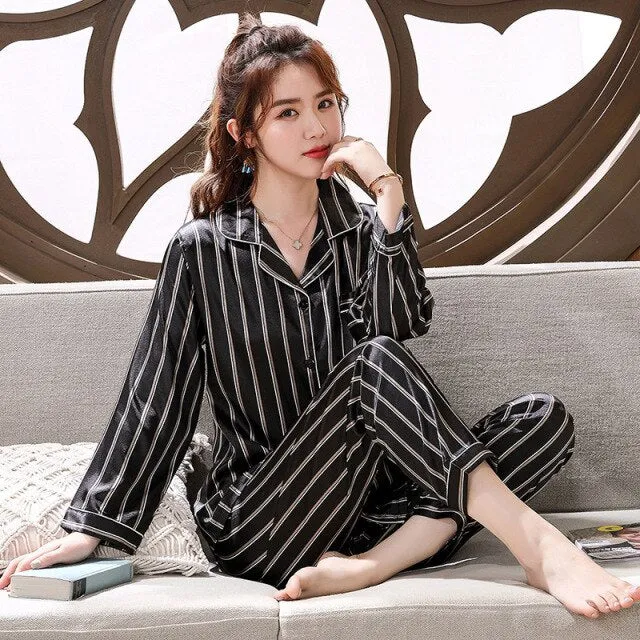 Luxury Pajama suit Satin Silk Pajamas Sets Couple Sleepwear Family Pijama Lover Night Suit Men & Women Casual Home Clothing