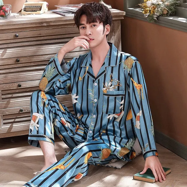 Luxury Pajama suit Satin Silk Pajamas Sets Couple Sleepwear Family Pijama Lover Night Suit Men & Women Casual Home Clothing