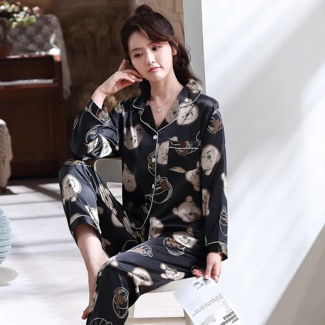 Luxury Pajama suit Satin Silk Pajamas Sets Couple Sleepwear Family Pijama Lover Night Suit Men & Women Casual Home Clothing
