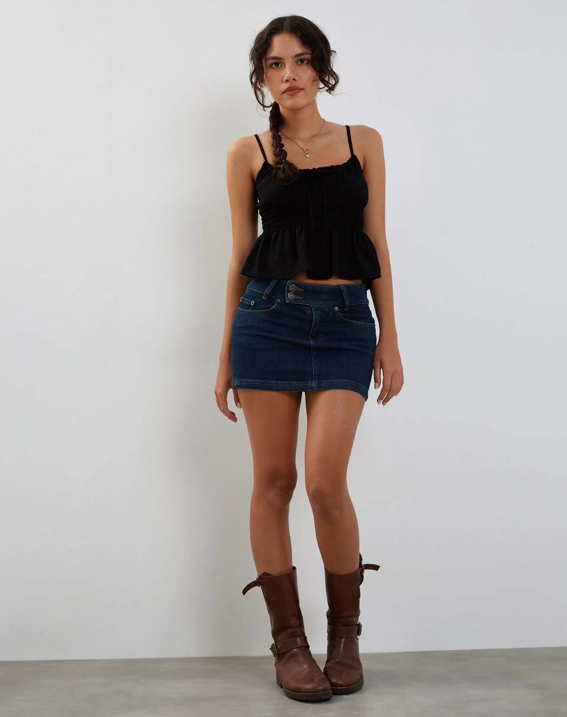 Lyncia Tie Front Cami Top in Black