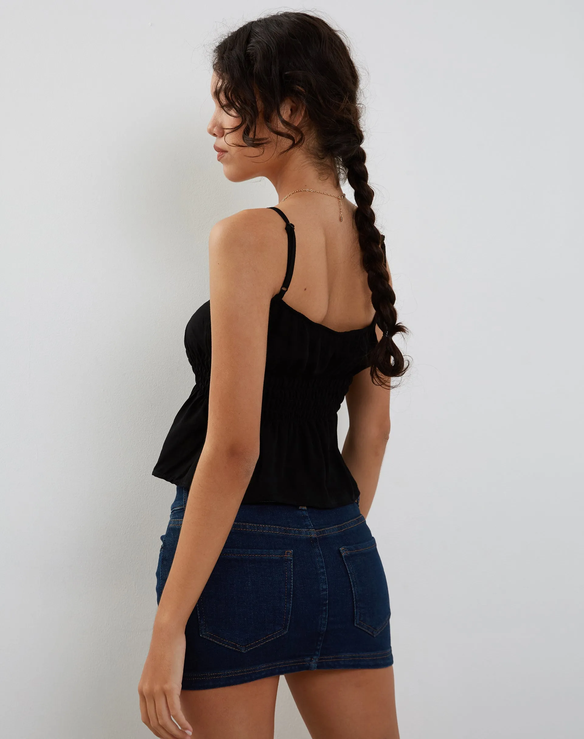 Lyncia Tie Front Cami Top in Black