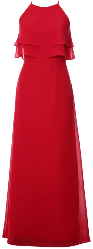 MACloth Elegant Long Bridesmaid Dress Tiered Chiffon Wedding Party Formal Gown