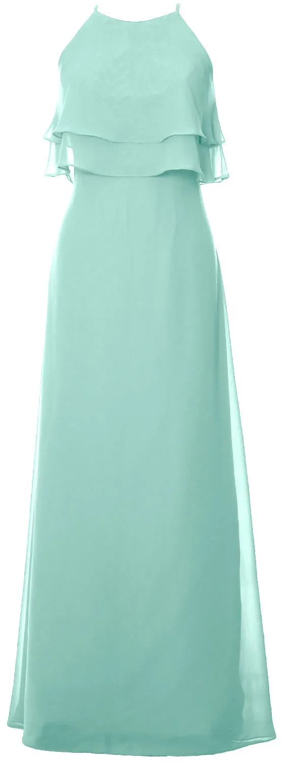 MACloth Elegant Long Bridesmaid Dress Tiered Chiffon Wedding Party Formal Gown