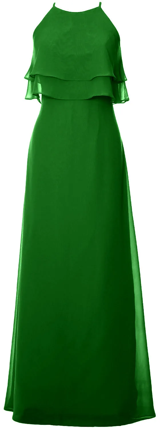 MACloth Elegant Long Bridesmaid Dress Tiered Chiffon Wedding Party Formal Gown