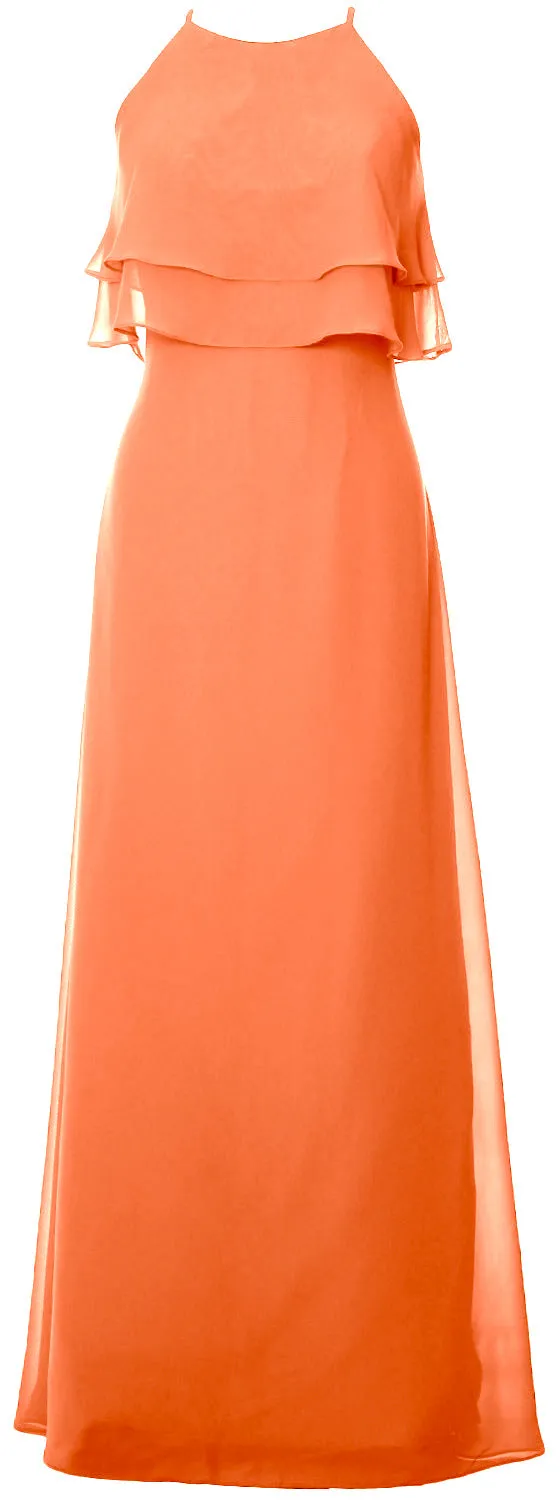MACloth Elegant Long Bridesmaid Dress Tiered Chiffon Wedding Party Formal Gown
