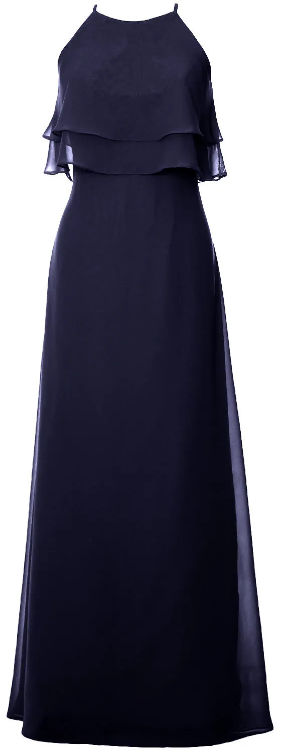 MACloth Elegant Long Bridesmaid Dress Tiered Chiffon Wedding Party Formal Gown