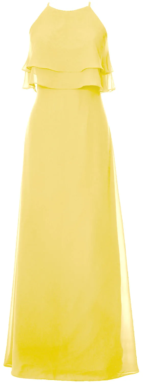 MACloth Elegant Long Bridesmaid Dress Tiered Chiffon Wedding Party Formal Gown