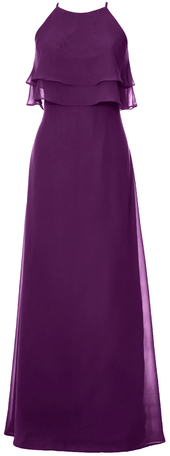 MACloth Elegant Long Bridesmaid Dress Tiered Chiffon Wedding Party Formal Gown