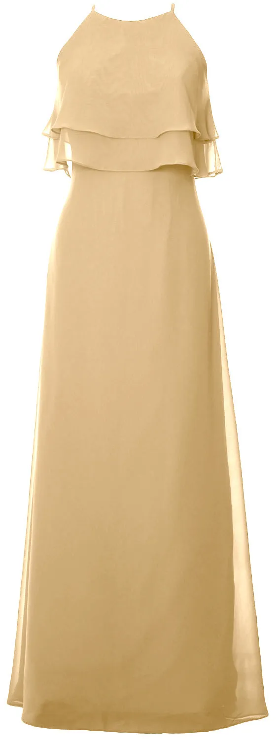 MACloth Elegant Long Bridesmaid Dress Tiered Chiffon Wedding Party Formal Gown