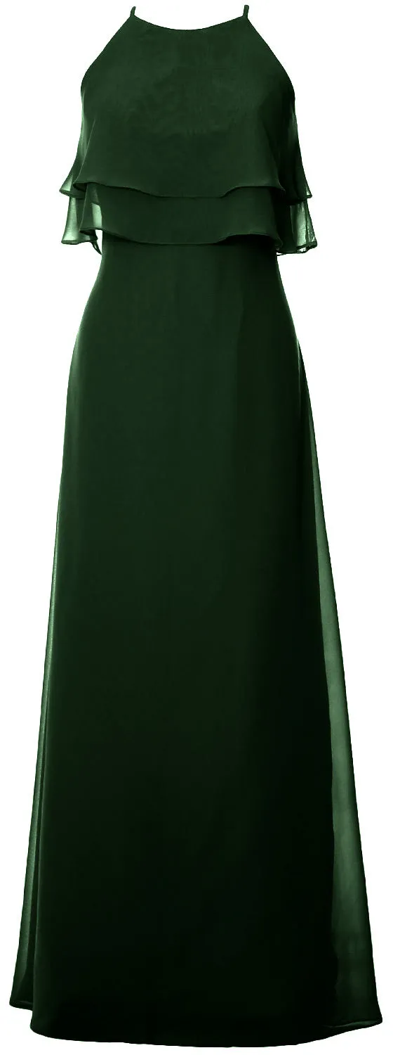 MACloth Elegant Long Bridesmaid Dress Tiered Chiffon Wedding Party Formal Gown