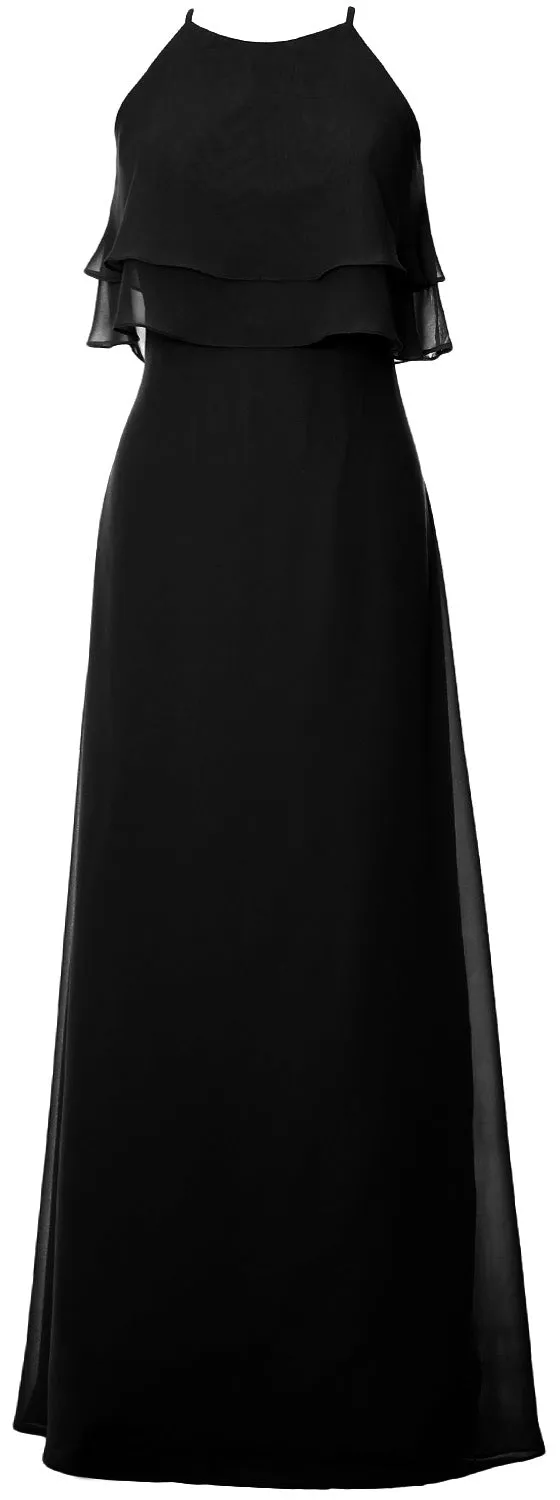 MACloth Elegant Long Bridesmaid Dress Tiered Chiffon Wedding Party Formal Gown
