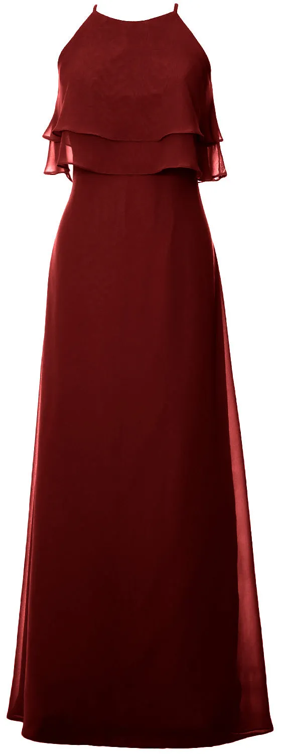 MACloth Elegant Long Bridesmaid Dress Tiered Chiffon Wedding Party Formal Gown
