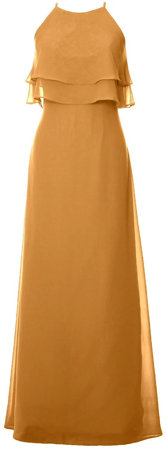 MACloth Elegant Long Bridesmaid Dress Tiered Chiffon Wedding Party Formal Gown