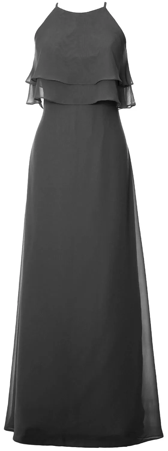 MACloth Elegant Long Bridesmaid Dress Tiered Chiffon Wedding Party Formal Gown