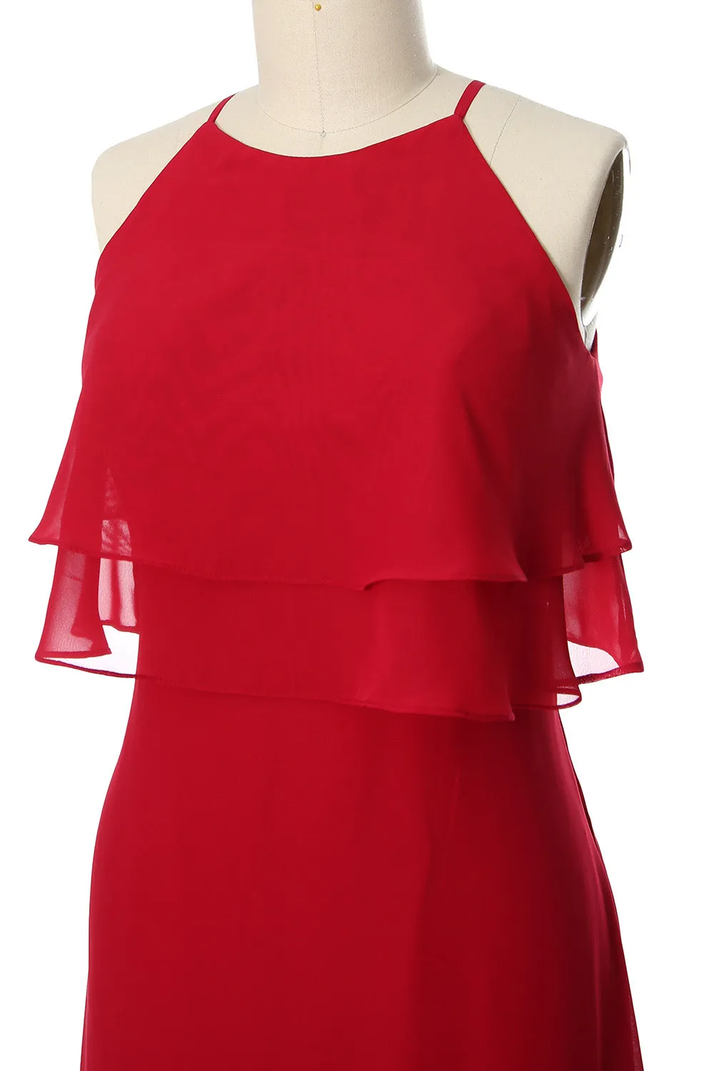 MACloth Elegant Long Bridesmaid Dress Tiered Chiffon Wedding Party Formal Gown