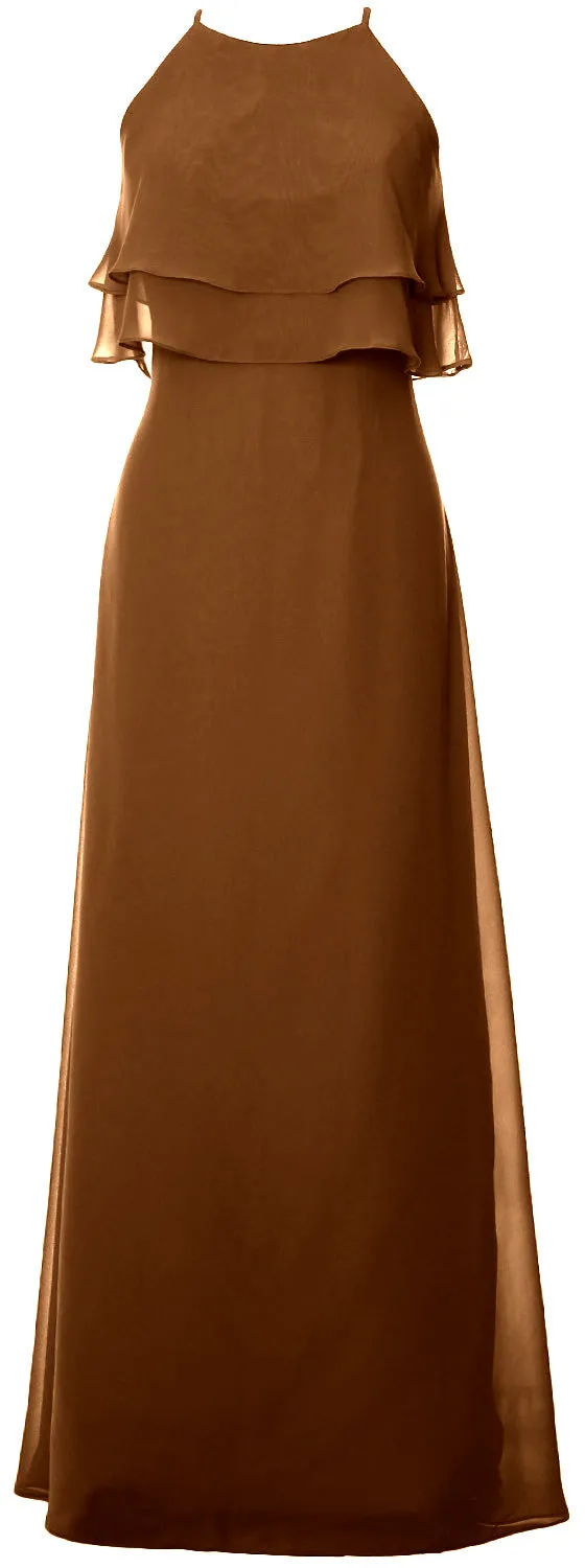 MACloth Elegant Long Bridesmaid Dress Tiered Chiffon Wedding Party Formal Gown
