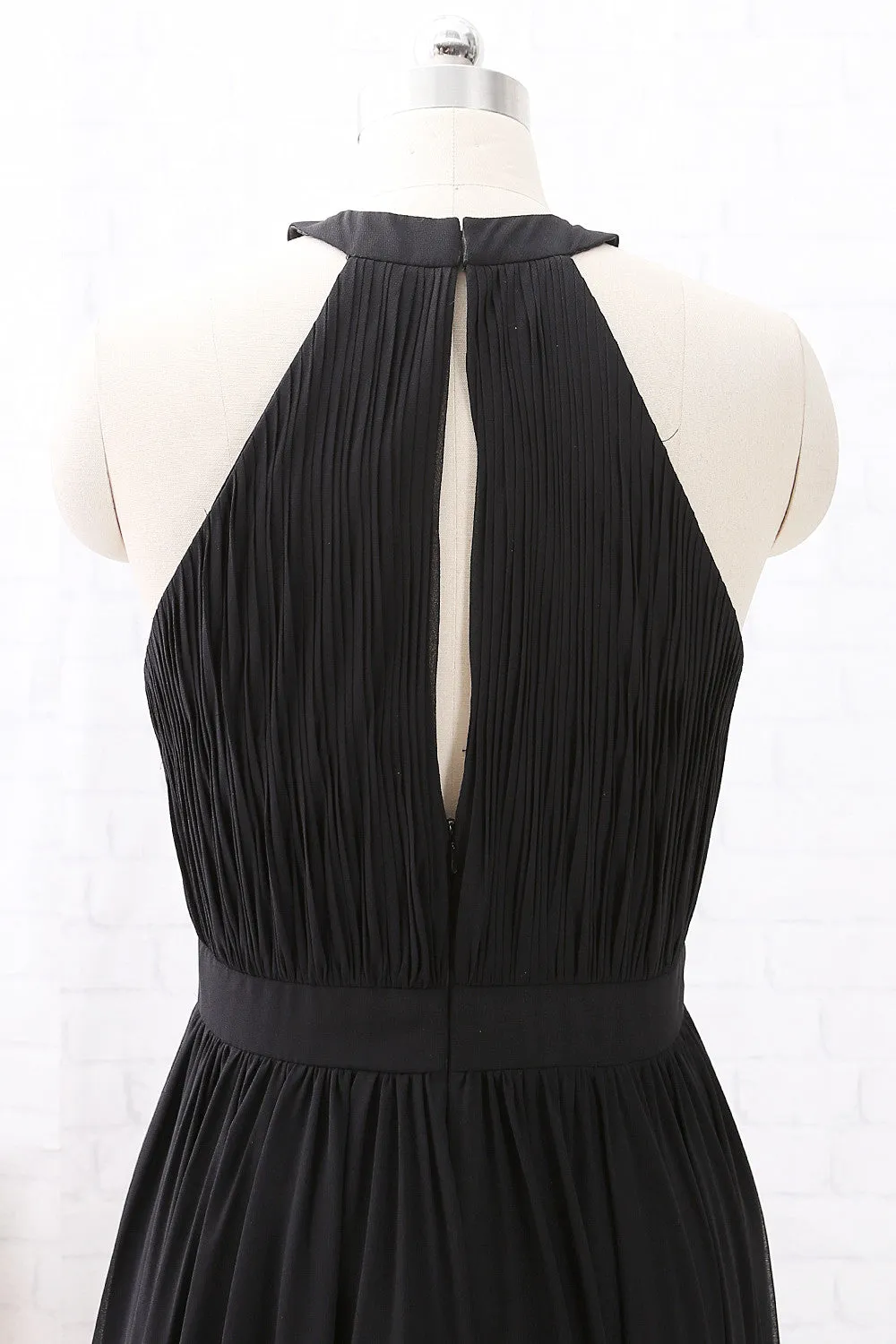 MACloth Halter O Neck Chiffon Long Bridesmaid Dress Black Formal Evening Gown