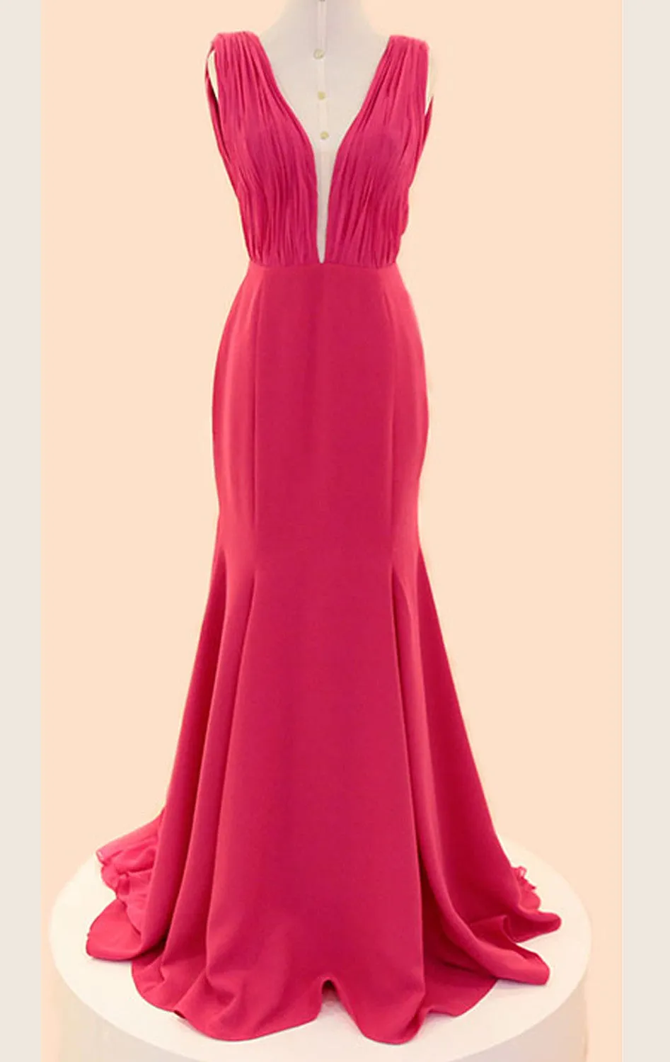 MACloth Mermaid Straps V Neck Chiffon Long Prom Dress Fuchsia Formal Gown
