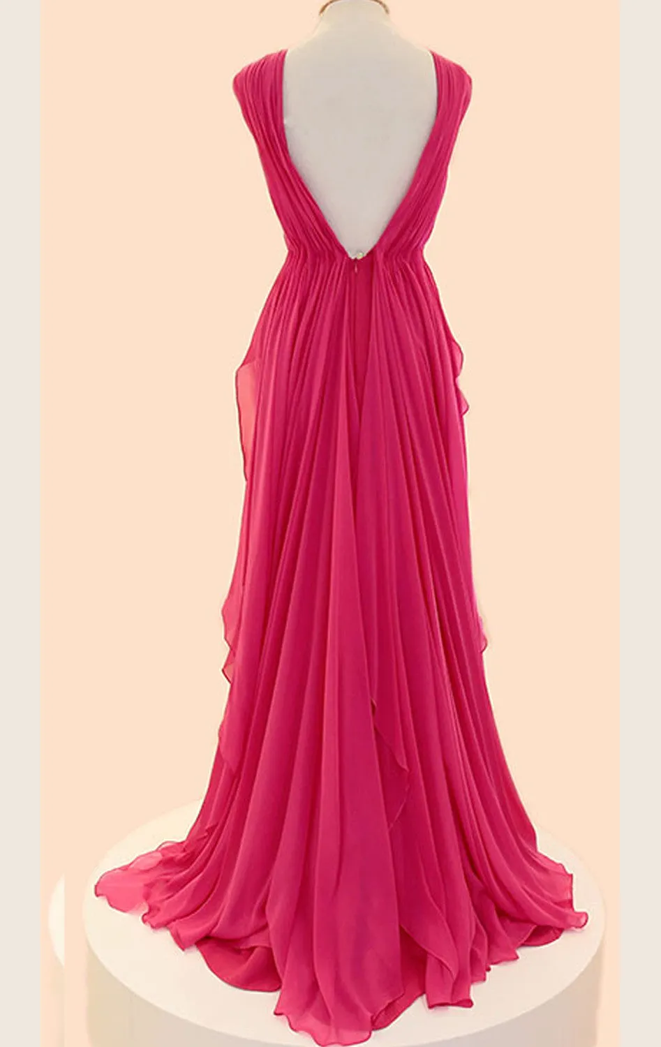 MACloth Mermaid Straps V Neck Chiffon Long Prom Dress Fuchsia Formal Gown