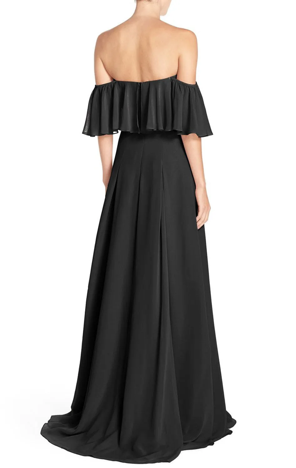 MACloth Off the Shoulder Chiffon Long Bridesmaid Dress Black Evening Formal Gown