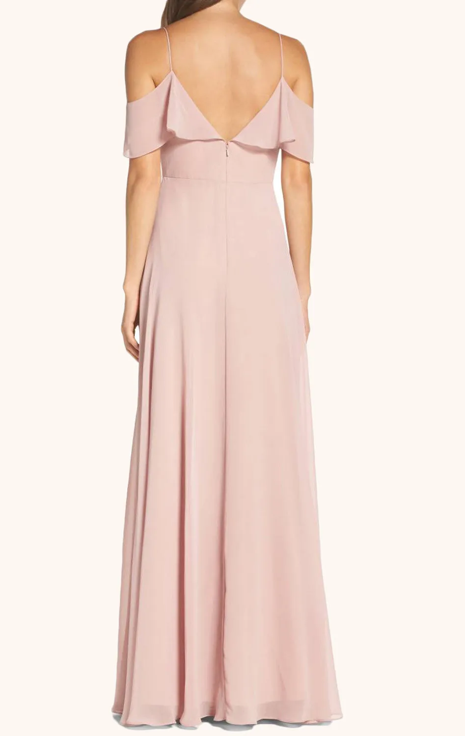 MACloth Off the Shoulder Chiffon Long Bridesmaid Dress Pearl Pink Formal Gown