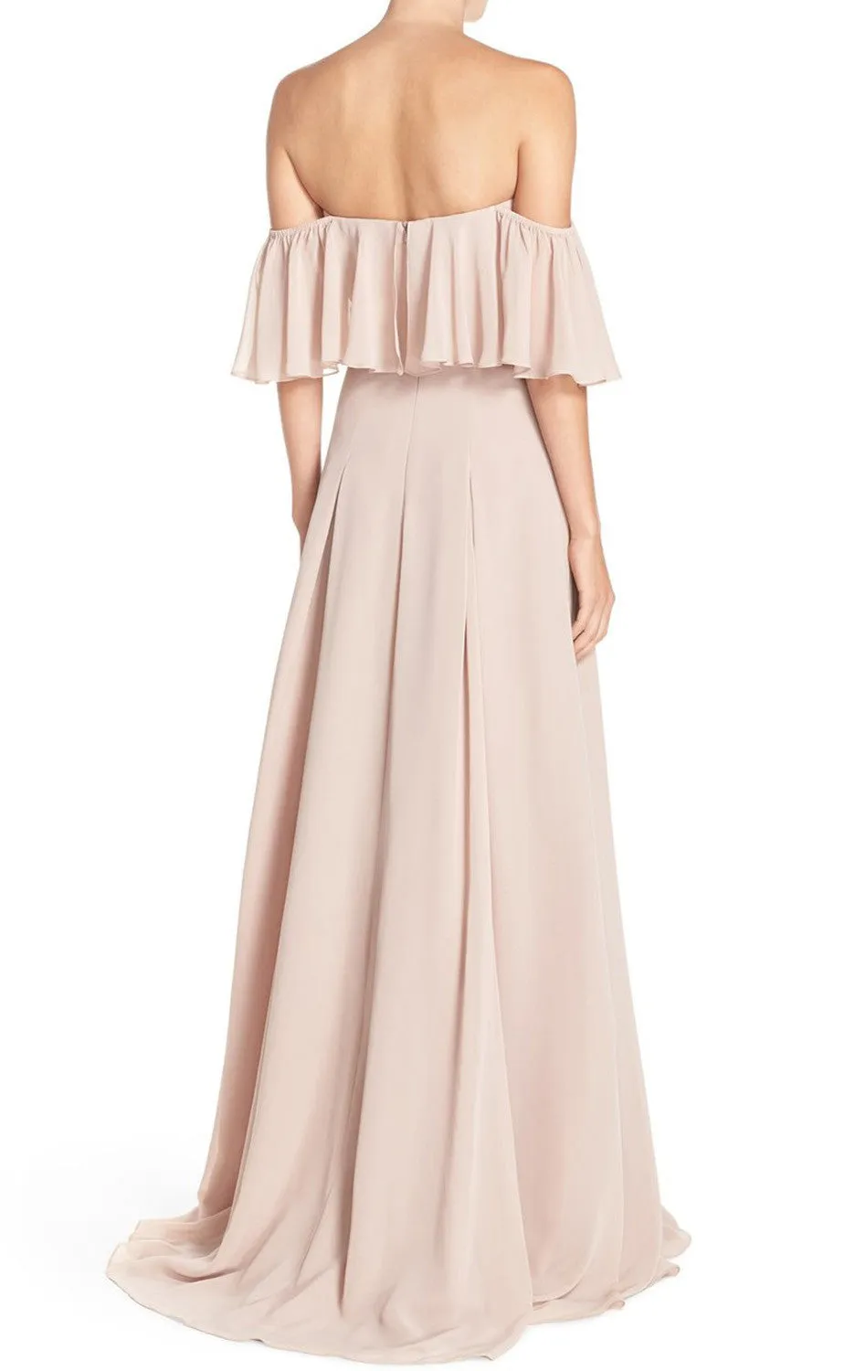 MACloth Off the Shoulder Chiffon Long Bridesmaid Dress Simple Prom Formal Gown