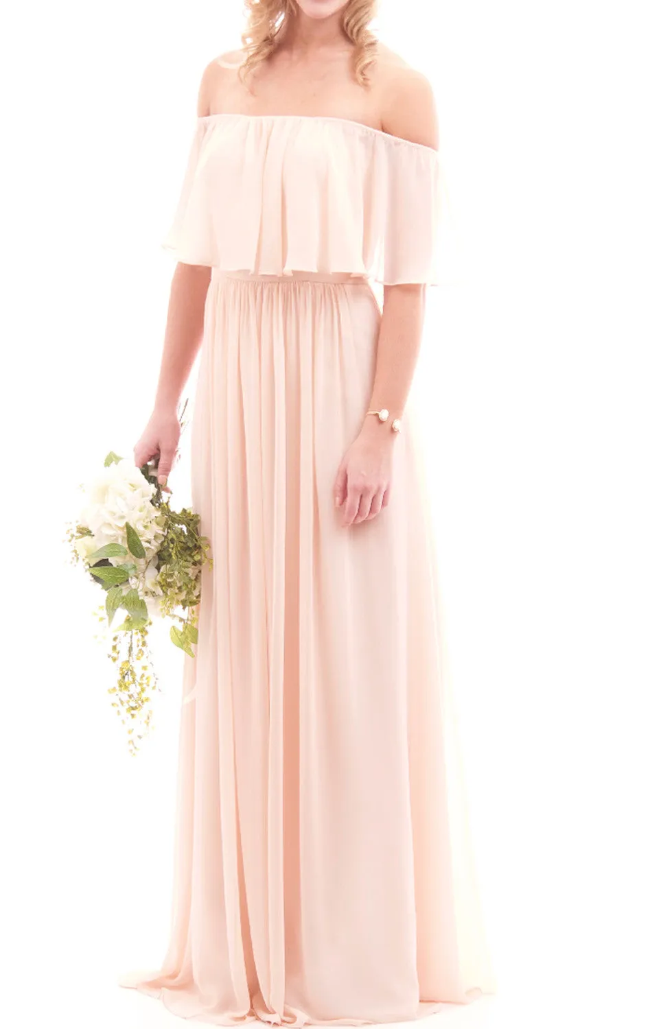 MACloth Off the Shoulder Chiffon Long Bridesmaid Dress