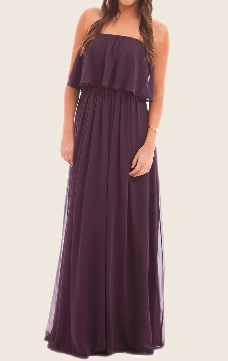 MACloth Off the Shoulder Chiffon Long Bridesmaid Dress