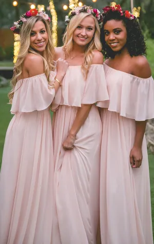MACloth Off the Shoulder Chiffon Long Bridesmaid Dress