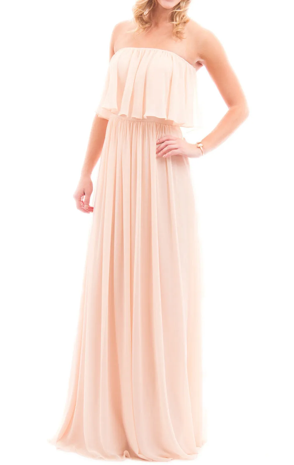 MACloth Off the Shoulder Chiffon Long Bridesmaid Dress