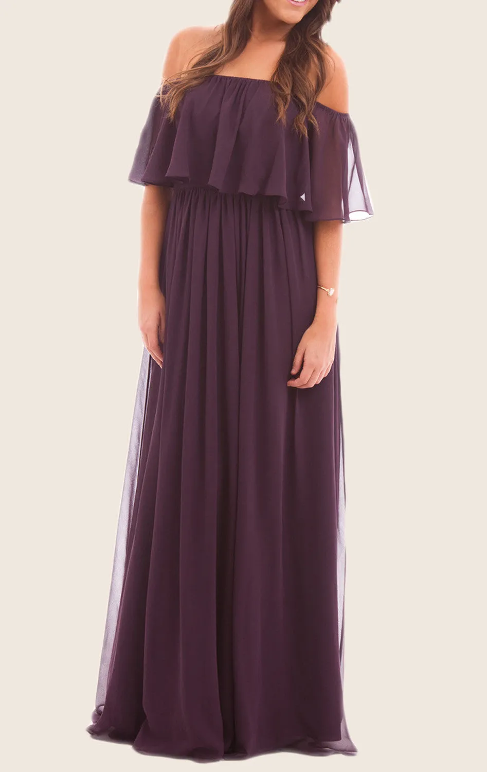 MACloth Off the Shoulder Chiffon Long Bridesmaid Dress