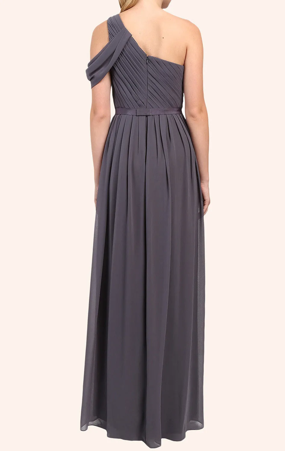 MACloth One Shoulder Chiffon Long Bridesmaid Dress Gray Formal Gown