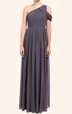 MACloth One Shoulder Chiffon Long Bridesmaid Dress Gray Formal Gown