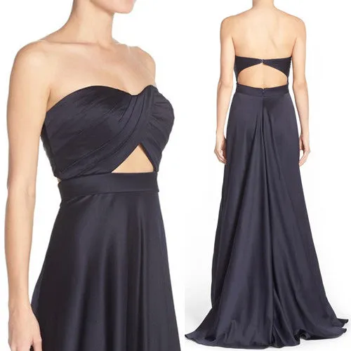 MACloth Strapless Sweetheart Long Prom Dress Dark Navy Formal Gown