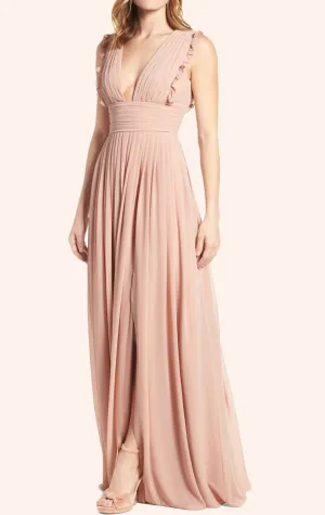 MACloth Straps V Neck Chiffon Long Bridesmaid Dress Simple Prom Gown