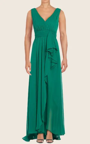 MACloth Straps V neck Chiffon Long Bridesmaid Dress Simple Prom Gown