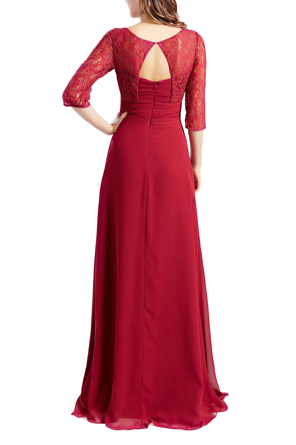 MACloth Women Half Sleeve V Neck Lace Long Wedding Party Bridesmaid Mother Dress